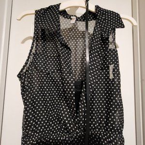 B/W polka dot belted midi dress, size shmedium